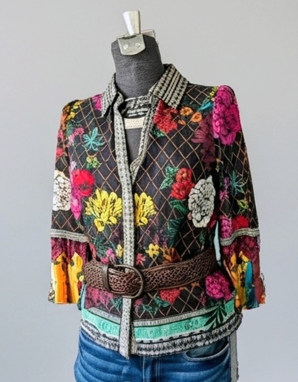 Alice + Olivia Rivera Mona Multi Floral Bell Sleeve Blouse NWT Size S $350 - Picture 2 of 14